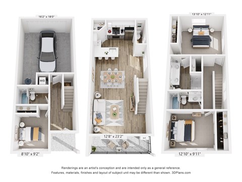 Floor plan for 3 beds, 3.5 baths, 1529 sqft
